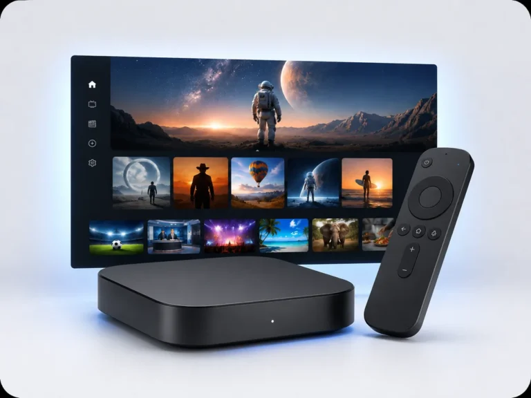 Streaming box on a media console